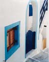 Blue Gate, Blue Trim Window, Santorini, Greece